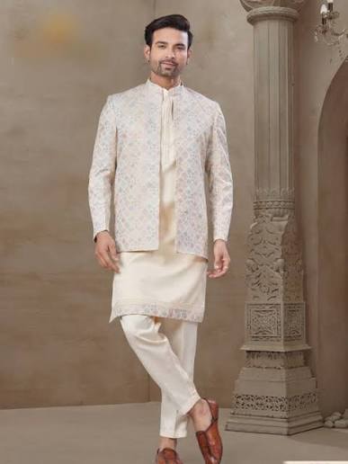 Men's chikankari embroidered cotton kurta-pyjama set from Lucknow